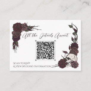 Dark Burgundy and White Skull & Ink Floral QR Card