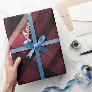 Dark Burgundy Black Check Ember Plaid Pattern Wrapping Paper