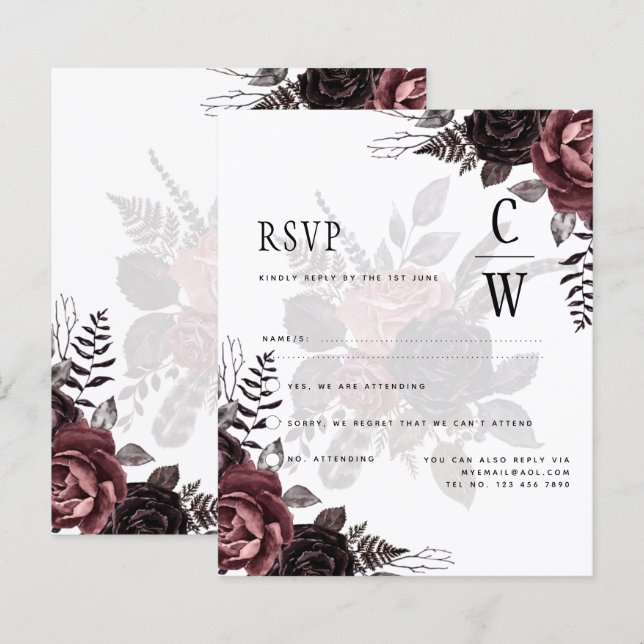 Dark Burgundy Black Roses Wedding Fall Winter (Front/Back)