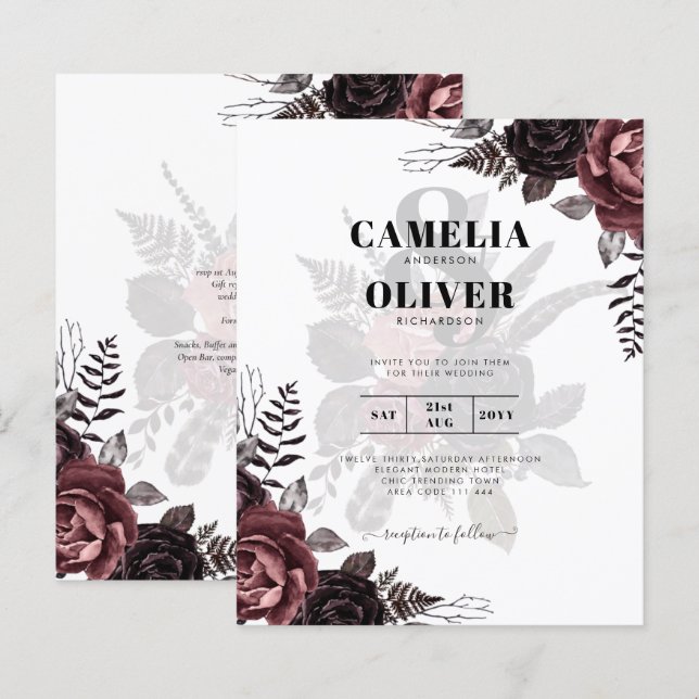 Dark Burgundy Black Roses Wedding Fall Winter (Front/Back)