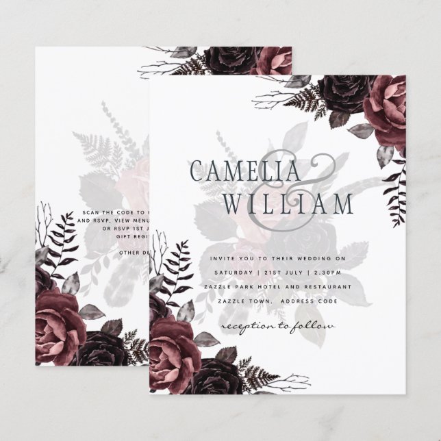 Dark Burgundy Black Roses Wedding Fall Winter (Front/Back)