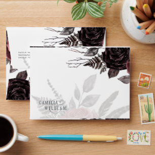 Dark Burgundy Black Roses Wedding Fall Winter Envelope