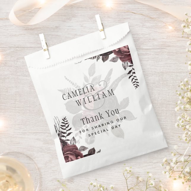 Dark Burgundy Black Roses Wedding Fall Winter Favour Bags (Clipped)