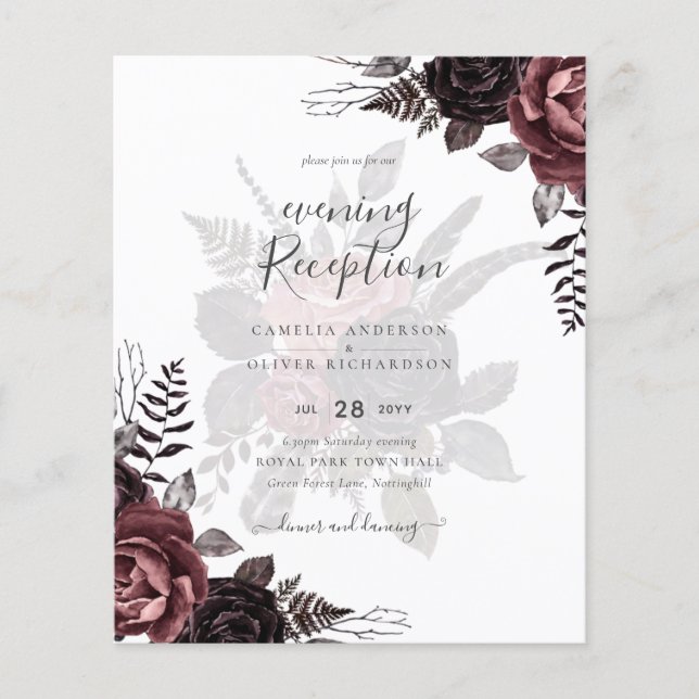 Dark Burgundy Black Roses Wedding Fall Winter Flyer (Front)