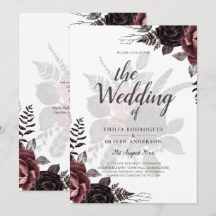 Dark Burgundy Black Roses Wedding Fall Winter Invitation