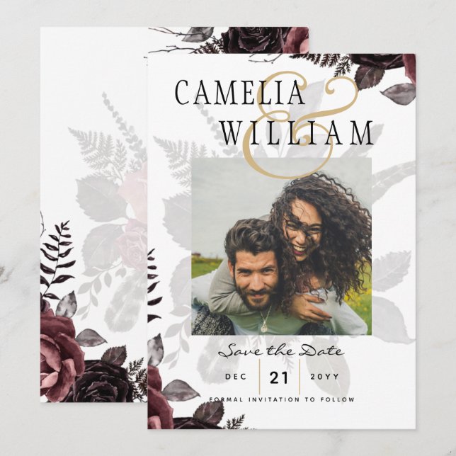 Dark Burgundy Black Roses Wedding Fall Winter Invitation (Front/Back)