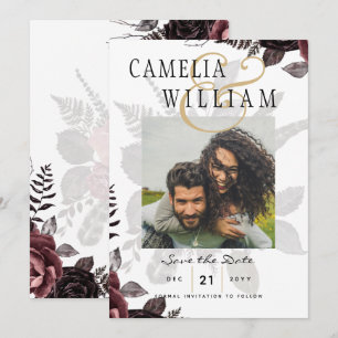 Dark Burgundy Black Roses Wedding Fall Winter Invitation