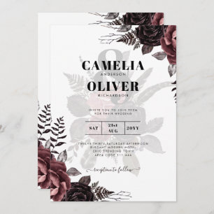 Dark Burgundy Black Roses Wedding Fall Winter Invitation