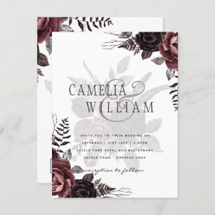 Dark Burgundy Black Roses Wedding Fall Winter Postcard