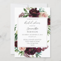 Dark Burgundy & Blush Pink Floral Bridal Shower SQ
