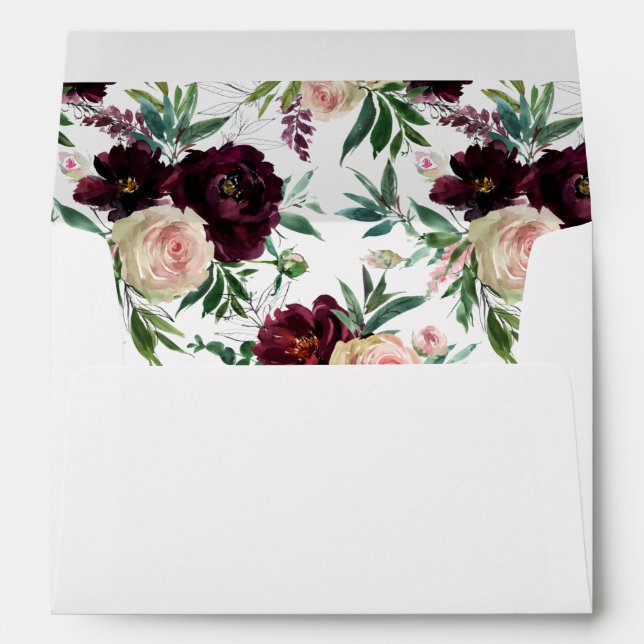Dark Burgundy & Blush Pink Floral Envelope (Back (Bottom))