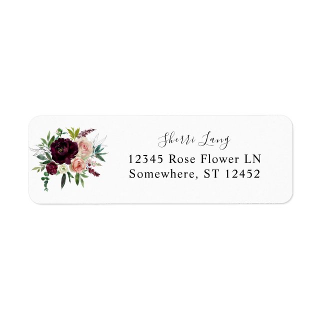 Dark Burgundy & Blush Pink Floral Return Address (Front)