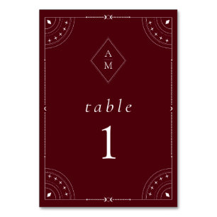 Dark Burgundy Celestial Moon & Stars Table Number
