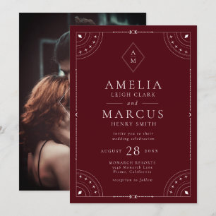 Dark Burgundy Celestial Moon & Stars Wedding Invitation