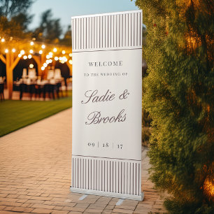 Dark Burgundy Classic Pinstripe Wedding Welcome Retractable Banner