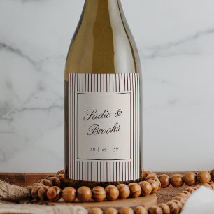 Dark Burgundy Classic Pinstripe Wedding Wine Label
