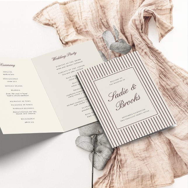Dark Burgundy Classic Script Pinstripe Wedding Programme (Creator Uploaded)