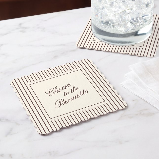 Dark Burgundy Classic Script Wedding Paper Coaster (Creator Uploaded)