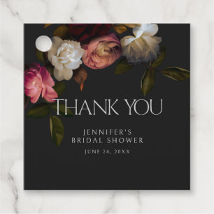 Dark Burgundy & Cream Peonies Black Shower Favour Tags