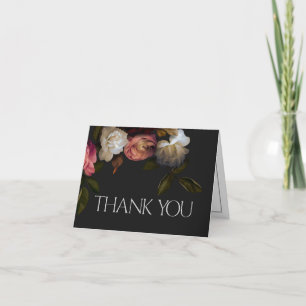 Dark Burgundy & Cream Peonies Black Shower Thank You Card
