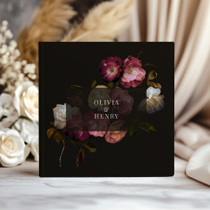Dark Burgundy Floral Moody Black Elegant Romantic Guest Book