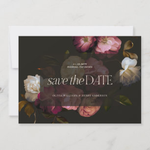 Dark Burgundy Floral Moody Black Elegant Romantic Save The Date