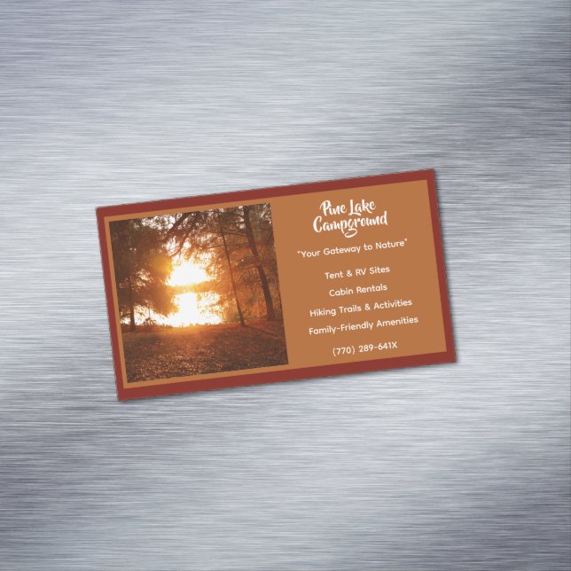 Dark Burgundy Forest Campground Camping Outdoors Magnetic Business Card (In Situ)
