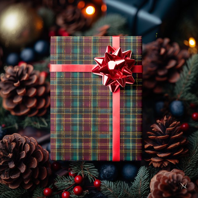 Dark Burgundy, Green, and Yellow Plaid – Classic  Wrapping Paper (Creator Uploaded)