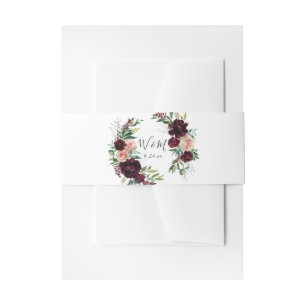 Dark Burgundy & Light Pink Blush Floral 5 Invitation Belly Band