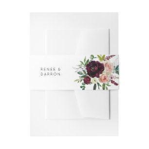 Dark Burgundy & Light Pink Blush Floral Invitation Belly Band