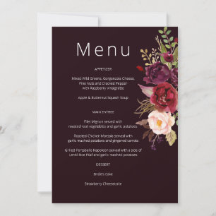 Dark Burgundy Marsala and Blush Floral Menu  Invitation