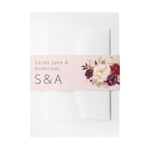 Dark Burgundy Marsala and Pink Floral Pink Invitation Belly Band