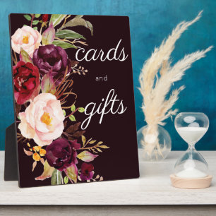 Dark Burgundy Marsala Floral Guestbook Sign Plaque