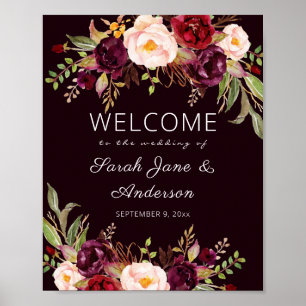 Dark Burgundy Marsala Welcome Sign Poster