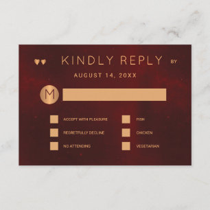 Dark burgundy metallic copper wedding meal options invitation