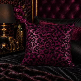 Dark Burgundy Metallic Leopard Print Pattern Cushion