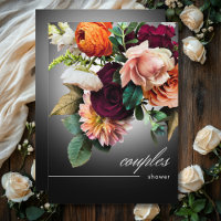 Dark Burgundy Orange Floral Romance Couples Shower