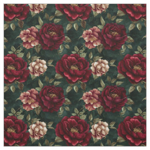 Dark Burgundy Peony Floral Fabric