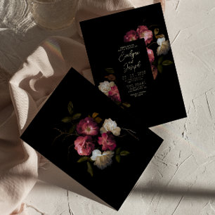 Dark Burgundy Pink Floral Modern Boho Wedding  Invitation