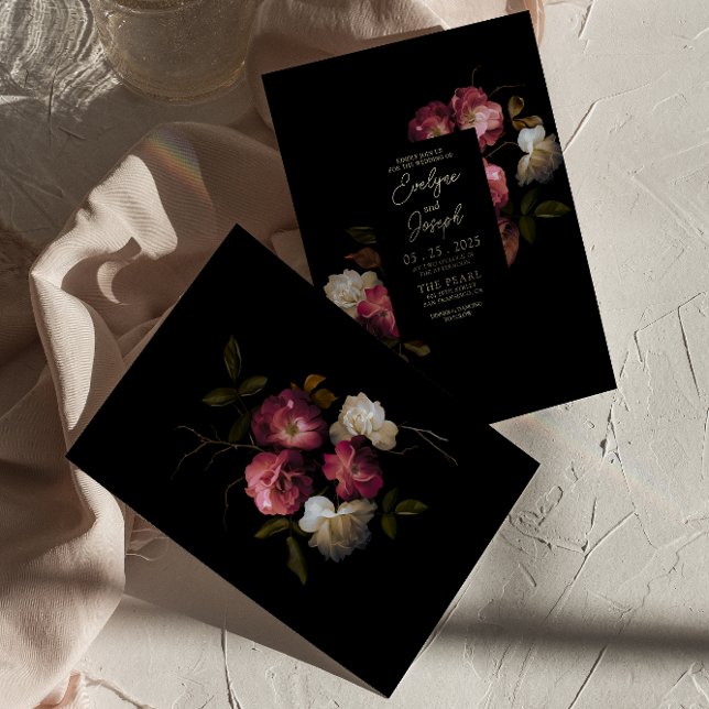 Dark Burgundy Pink Floral Modern Boho Wedding  Invitation (Creator Uploaded)