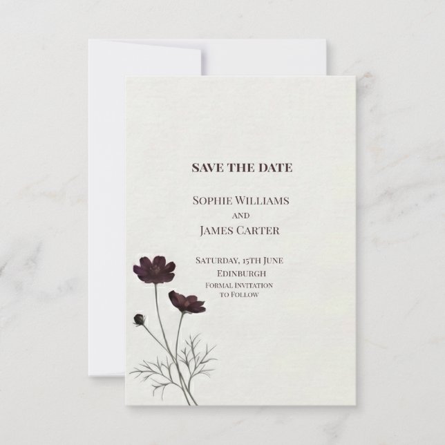 Dark Burgundy Poppy Wedding Save The Date (Front)