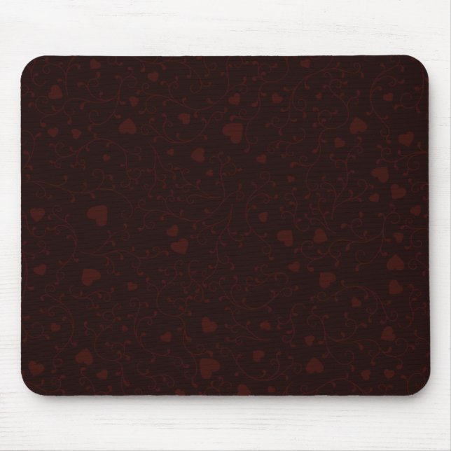 Dark Burgundy Red Romantic Heart Pattern Mouse Mat (Front)