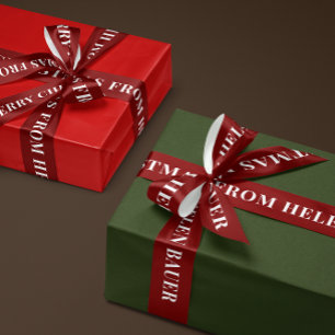 Dark Burgundy Red Simple Text Merry Christmas Gift Satin Ribbon