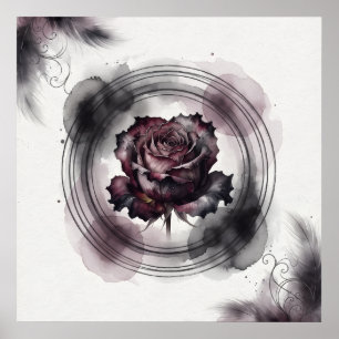Dark Burgundy Rose Ink Circle Gothic Poster