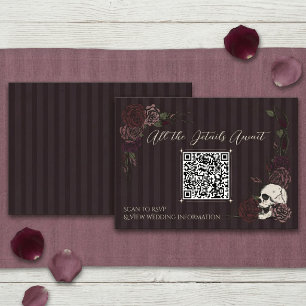 Dark Burgundy Skull & Ink Floral QR Card
