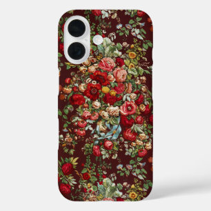 Dark Burgundy Victorian Rose Floral Ribbon Pattern iPhone 16 Case