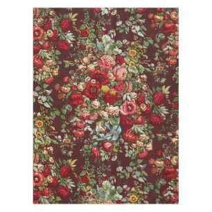 Dark Burgundy Victorian Rose Floral Ribbon Pattern Tablecloth
