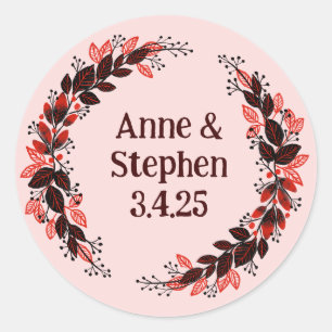 Dark Burgundy Watercolor Floral Wreath Classic Round Sticker