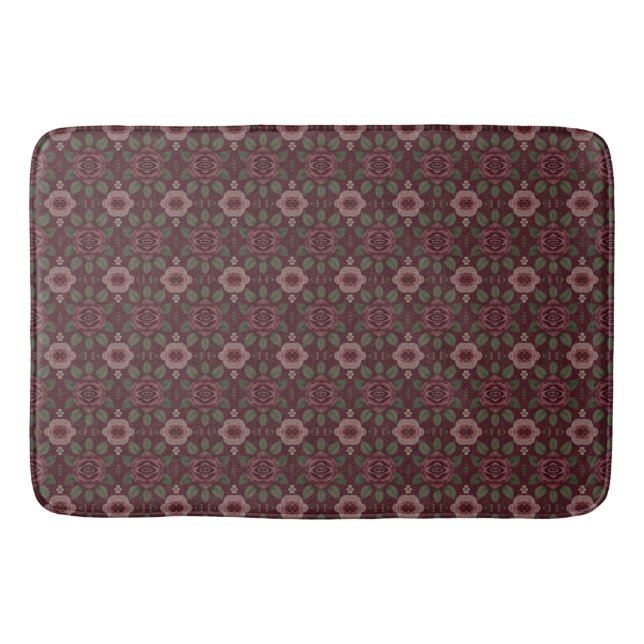 Dark Burgundy With Floral Pattern Bath Mat (Front)