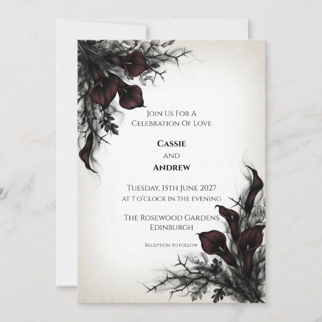 Dark Calla Lily Thorn Wedding Invitation (Front)